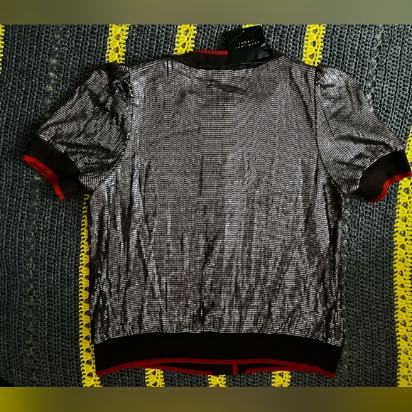 NWT ROBERT RODRIGUEZ chocolate Silk Blend Sequin Sweater Blouse Top Size M - Picture 3 of 3